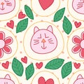 Cat cute face circle style seamless pattern