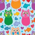 Cat cute like love fish design seamless pattern Royalty Free Stock Photo