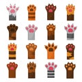 Cat cute paws flat color vector illustrations set