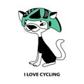 a cat in a cyclist costume. a fun character waiting for the emblems of sports clubs or children's T-shirts . Isolated on