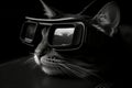 Cat in 3d glasses enjoying movie - funny feline in cinema glasses for entertainment and leisure time Royalty Free Stock Photo