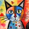 Colorful Cubist-inspired Cartoon Cat: A Picasso-inspired Ragdoll