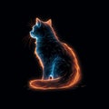 Neon Cat Illustration: Energy-filled, Glowing Blue Line On Black Background
