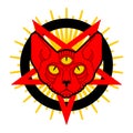 Cat Demon. Satanic symbol. Satan with cat head. Devil symbol pentagram