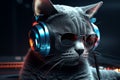 Cat dj headphones abstract. Generate Ai Royalty Free Stock Photo