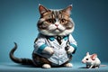 cat doctor isolated on a light blue background. Royalty Free Stock Photo