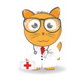 Cat doctor in medical coat and glasses. Vector Royalty Free Stock Photo