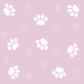 Cat dog animal paw foot print seamless pattern. Footpath footprint trail silhouette. White footprint heart set. Cute kawaii sign Royalty Free Stock Photo