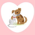 Cat and dog best friends in heart shaped frame