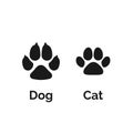 Cat and Dog Black Paw Print. Pets Paw Silhouette. Vector illustration