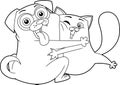 Outlined Happy Dog And Cat Cartoon Characters Together In Hug Royalty Free Stock Photo