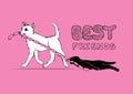 Cat and Dog cartoon characters. Best friends forever illustration. Friendship funny sketch.