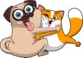 Happy Dog And Cat Cartoon Characters Together In Hug Royalty Free Stock Photo