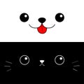 Cat Dog eyes, nose, moustaches, tongue. Cute cartoon kawaii kitty character. Head face silhouette icon set. Contour line animal.