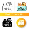 Cat and dog friendly area icon. Puppy and kitten permitted zone. Domestic animals allowed territory, pets welcome