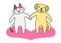 Cat and dog holding hands Royalty Free Stock Photo