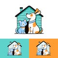 Cat and dog home logo, simple logo for pet theme, adoption, rescue, vector Royalty Free Stock Photo