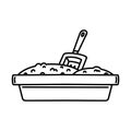 Cat or dog litter toilet vector icon. Container with sand or filler and scoop. Animal care equipment. Simple sketch Royalty Free Stock Photo