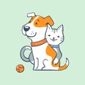 cat and dog logo, playful symbol on pet or animal care theme. vector