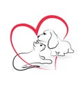 Cat and dog love heart Royalty Free Stock Photo