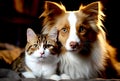 A cat and a dog lying together. Love and friendship concept. Pets Royalty Free Stock Photo