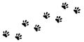 Cat dog paw foot print track diagonal. Footpath trail silhouette. Black footprint set. Cute kawaii animal sign symbol. Flat design