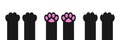 Cat dog paw print foot leg claws set. Kitten pink paws footprint icon. Cute cartoon character body part silhouette Love. . Baby Royalty Free Stock Photo