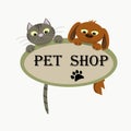 Cat and dog petshop logo, veterinarian clinic banner