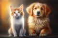 Cat And Dog . Puppy And Kitten . AI generated Illustration