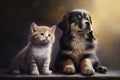 Cat And Dog . Puppy And Kitten . AI generated Illustration