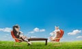 Cat and dog relaxing Royalty Free Stock Photo