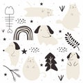 cat and dog scandinavian drawing set design vector illustration pack collections. Cute hand drawn Royalty Free Stock Photo