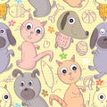 Cat and dog drawing seamless pattern Royalty Free Stock Photo