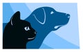 Cat and dog silhouettes horizontal Royalty Free Stock Photo