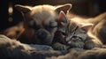 Cat and dog sleeping. Puppy and kitten sleep. Generative AI Royalty Free Stock Photo