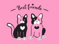 Cat and dog together are best friends. Friendship of two cute cartoon pet characters. Pair of french bulldog and kitty Royalty Free Stock Photo