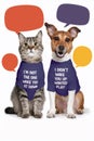 Cat and a dog wearing shirts with speech bubbles, AI Royalty Free Stock Photo