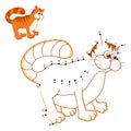 Cat. Dot to dot Game. Connect the dots by numbers to draw the cartoon cute red Kitten. Logic game and Coloring Page with answer. Royalty Free Stock Photo