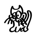 Cat drawn with a marker. Sketch, black icon isolated. Felt-tip pen drawing, hand art. Vector