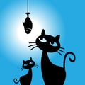 Cat dreams of fish, Cat wants to eat fish, pet, Vector illustration. Royalty Free Stock Photo