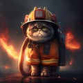 Cat dressed as firefighter. Fireman uniform and helmet. Royalty Free Stock Photo