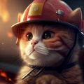 Cat dressed as firefighter. Fireman uniform and helmet. Royalty Free Stock Photo