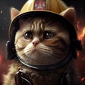 Cat dressed as firefighter. Fireman uniform and helmet. Royalty Free Stock Photo