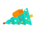 Cat dropped christmas tree. xmas vector illustration Royalty Free Stock Photo