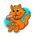 Cat eating donut cartoon