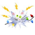 Cat Electrocuted Xmas Lights Royalty Free Stock Photo