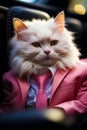 A cat in an elegant pink suit and tie. The concept of modern fashion and style Royalty Free Stock Photo