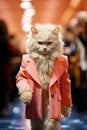 A cat in an elegant pink suit and tie. The concept of modern fashion and style Royalty Free Stock Photo