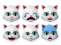 Cat emojis face vector set. Cute cats animal emoticons in happy mood and crying emotion isolated.