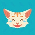 Cat emotional head. Vector illustration of cute kitty shows nicker with tears emotion. Laugh out loud emoji. Smiley icon